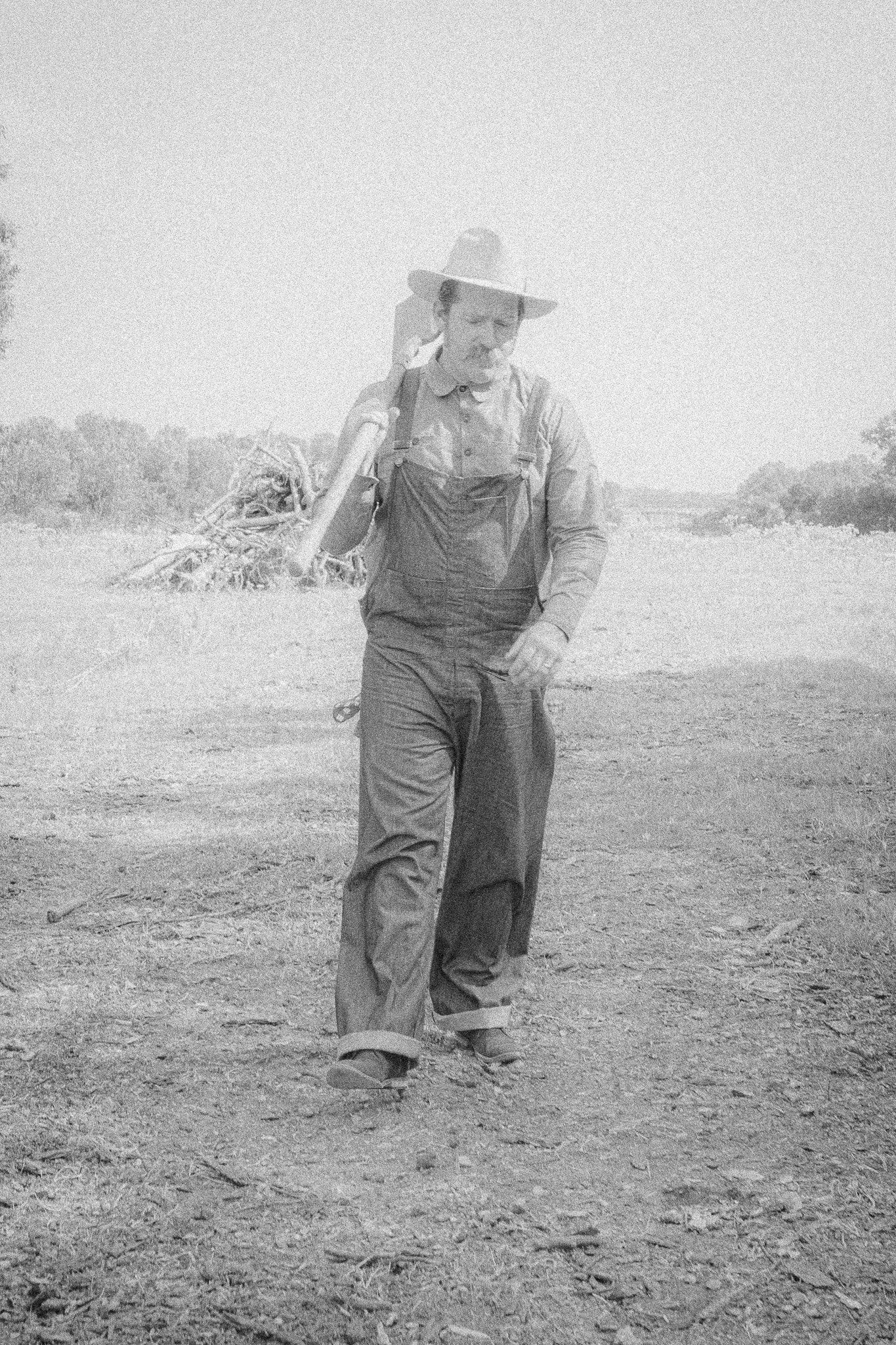 Performer in authentic road worker costume